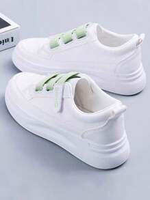 ISPORTE Zapatos de mujer con suela gruesa que mejoran la altura, zapatos deportivos casuales blancos frescos y de moda, zapatos para correr transpirables y resistentes al desgaste - Blanco - Ver 6