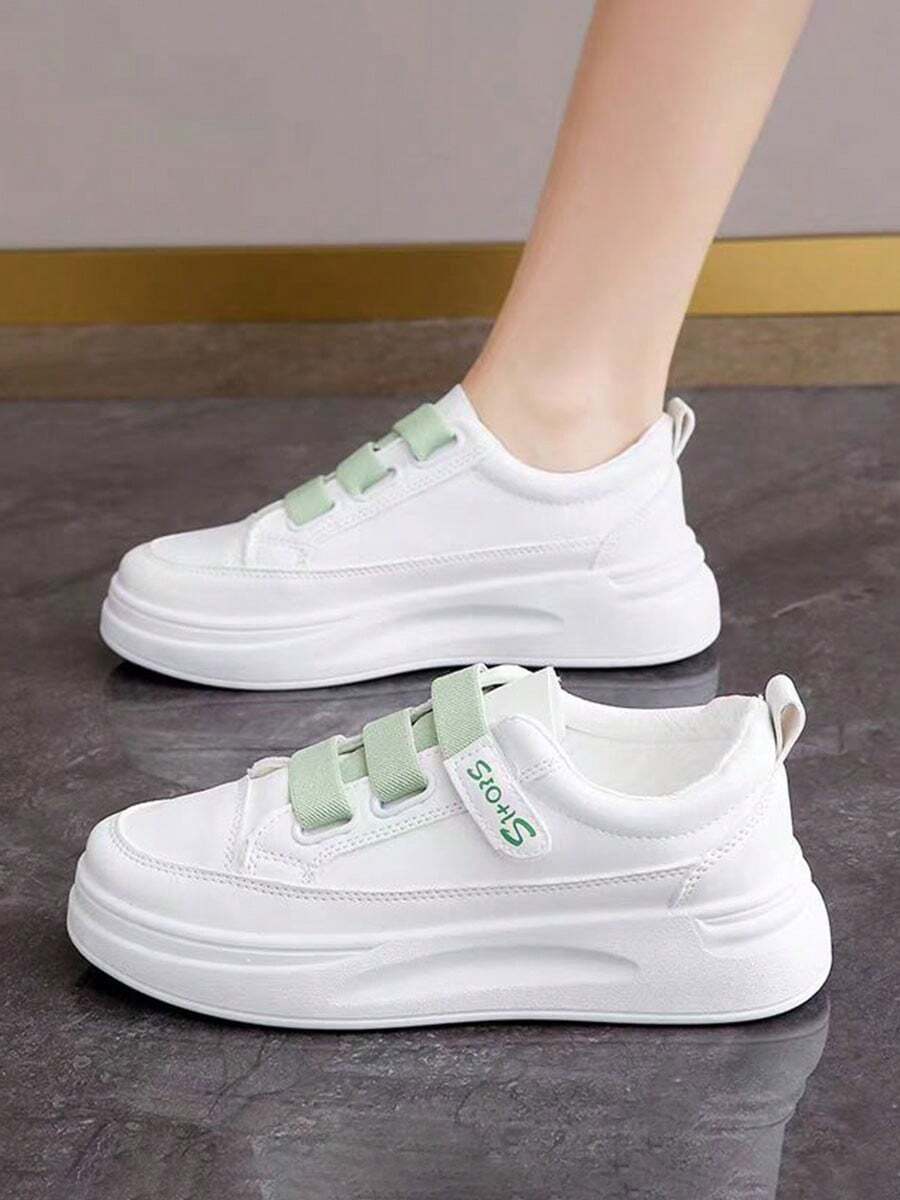 ISPORTE Zapatos de mujer con suela gruesa que mejoran la altura, zapatos deportivos casuales blancos frescos y de moda, zapatos para correr transpirables y resistentes al desgaste - Blanco - Ver 1