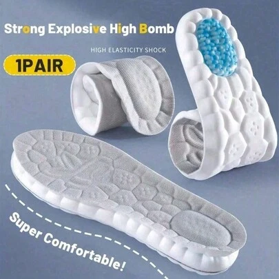 1 par de plantillas de gel de sílice con amortiguación de impactos, cómodas y transpirables para zapatillas casuales y de baloncesto, cuidado de los pies