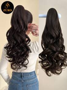 22-24英寸波浪马尾假发爪，波浪卷发一体式，女士适用，黑棕色 - 深棕色 - 查看 9