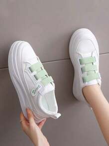 ISPORTE Zapatos de mujer con suela gruesa que mejoran la altura, zapatos deportivos casuales blancos frescos y de moda, zapatos para correr transpirables y resistentes al desgaste - Blanco - Ver 2