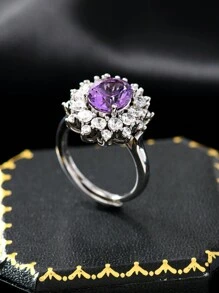 1 pièce Bague anneau de pigeon en pierre précieuse naturelle citrine taillée ovale 3 ct, améthyste, forme d'œuf, luxe mode