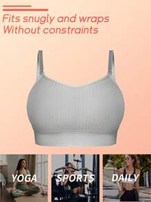 Seamless Padded Comfortable Invisible Wireless Shockproof Sports Bra, Suitable For Workout - Grey - View 5