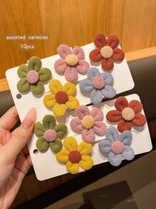 10 件混色可爱花朵发夹，甜美发饰适合日常使用 - 彩色 - 查看 4
