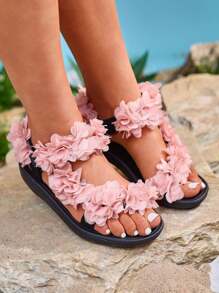 Royalfashion Women's Sandals With Flowers Alferroy Stylish Sandals Summer Sandals For Women - Baby Pink - View 3