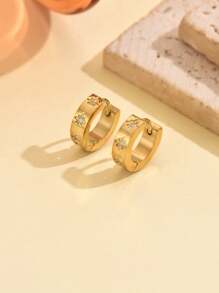 1 Pair Minimalist Fashion Rhinestone Star Hoop Earrings, Versatile Daily Wear Earring Gift For Girlfriend - Diamond Star Earrings - View 13