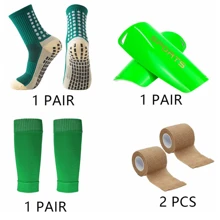 4 pezzi Set sportivo da calcio professionale, incluso 1 paio di calzini sportivi antiscivolo, 1 paio di parastinchi, 1 paio di gambali lavorati a maglia, 1 paio di bende sportive, per palestra