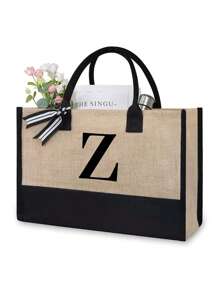 1pc Canvas Tote Bag With Cosmetic Pouch, Personalized Gift Bag Suitable For Wedding, Birthday, Beach, Vacation, Backpack And More, Great Gift For Women, Moms, Teachers, Friends, Bridesmaids, Students, Large Capacity - Khaki - View 22