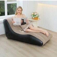 Inflatable Sofa Air Chair, Portable Leisure Lounger S-Shaped Flocking Slouchy Couch For Indoor Living Room Bedroom, Outdoor Folding Blow Up Bed Backyard Garden Beach, Blue Coffee - Multicolor - View 5