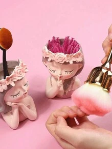 1PC Fairy Flower Pot Cute Cartoon Little Girl Light Luxury High-End Feeling, Personalized Creative Shape Fleshy Flower Pot, Human Face Makeup Brush Storage Tube Dressing Table Eye Shadow Eyebrow Brush Pen Holder