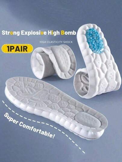 1 Pair Silica Gel Shock Absorption Cushion Insoles, Breathable Comfort For Casual And Basketball Sneakers