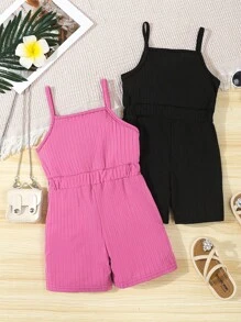 2pcs/Set Girls Casual Sleeveless Jumpsuit, Summer - Multicolor - View 2