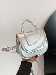 1pc Fashionable And Textured, Stylish Solid Color Embossed Shoulder Bag, Popular And Fashionable Crossbody Handbag Saddle Bag, Casual And Aesthetic Handbag, Simple And Fashionable Niche Solid Color Shoulder Crossbody Saddle Bag, Pu Material Magnetic Buckle Closure, Suitable For Girls To Go Out Shopping, Daily Use, Giving Gifts To Friends Is The Best Choice, A Must-Have Fashion Item - Saddle Bag - View 12