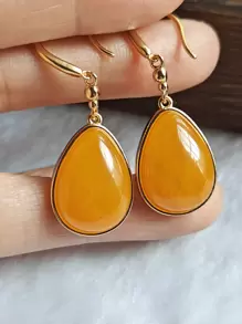 天然波罗的海琥珀吊坠水滴耳环银色优雅的琥珀宝石精美珠宝复古化石树脂平静与和平石配饰能量礼物