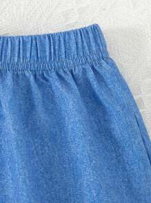 2pcs/Set Girls Casual Floral & Plaid Pattern Ruffle Trim Short Sleeve Top And Shorts Set, Summertime - Yellow - View 8