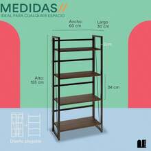 Librero Plegable con 4 Repisas para Libros, Revistas y Decoración de Madera MDF para Sala, Recamara o Estudio. Estanteria Elden con Altura de 125 cm. Bookshelf Decor. Bookcase Wood