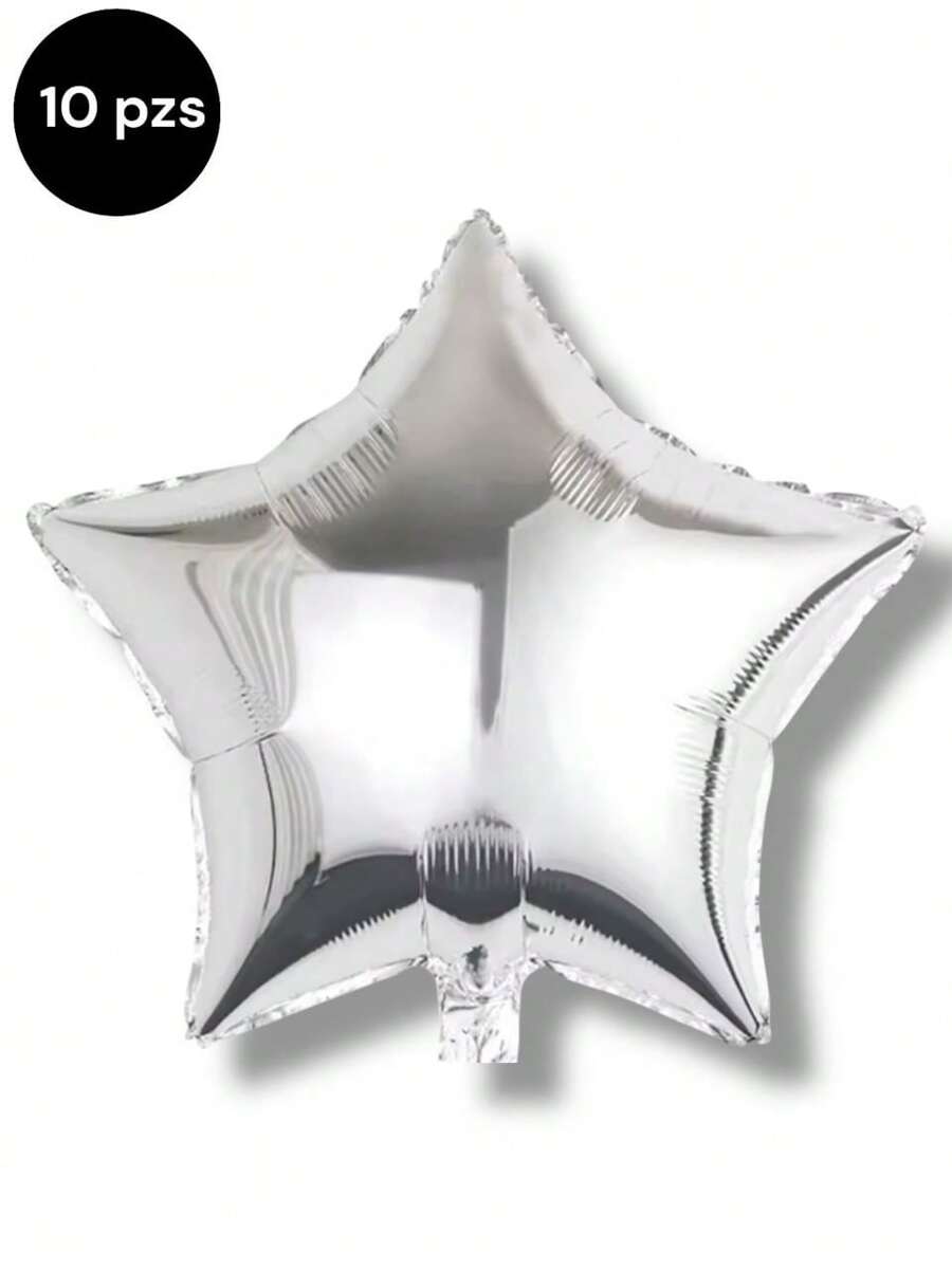Paquete de Globos color plateado en forma de estrella de de diferentes tamaños con o sin soporte - 10pzs 24cm - Ver 1