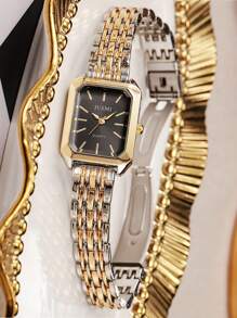 1 pezzo Orologio al quarzo di moda con quadrante quadrato, rivetto e cinturino in metallo, adatto come regalo di compleanno, per teenager, per vacanze estive, per il ritorno a scuola, come regalo di Ognissanti