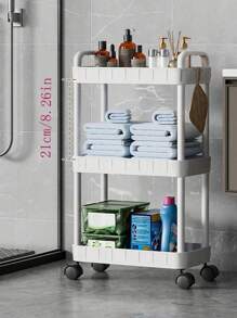 1pc Bathroom/Kitchen Trolley Storage Rack, Multi-Layer Movable Floor Organizer, Suitable For Bathroom, Kitchen, Bedroom, Living Room, Nursery