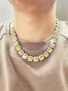 1 pieza Pulsera y collar de estilo cuadrado de vidrio de 12 mm de hombre al estilo europeo y americano, cadena de azúcar de piedra estilo hip-hop, accesorios de hombre, regalo de Año Nuevo, regalo del Día de San Valentín, regalo para mamá, madre, Día de la Madre