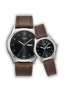 TOMI Couple Leather Strap Watch Set, High-End Men & Women Pair Watches With Day, Date, Week Display, Suitable For Holidays, Birthdays, Valentine's Day, Christmas, Year-End, Gifts