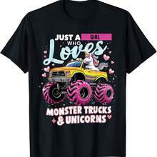 Just A Girl Who Loves Monster Trucks And Unicorns T-Shirt - 黑色 - 查看 1