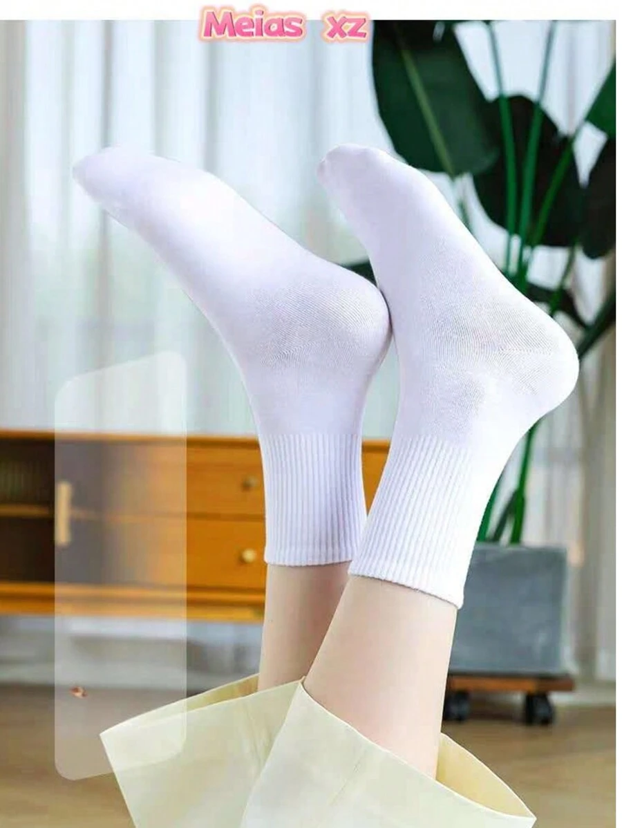 KIT Women's Mid-Calf Socks 40-46 Thin Polyester Pure And Modern Style In Solid Colors - Blanco - Ver 1