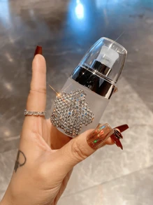 1 Pc 30ml Refillable Lotion Dispenser Bottle, Luxury Rhinestone Design Makeup Foundation Remover Lotion Cream Travel Portable Glass Jar