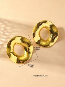 1 Pair Asymmetrical Round Metallic Hoop Earrings, Unique & Stylish, Gift For Party, Holiday, Vacation - Multicolor - View 3