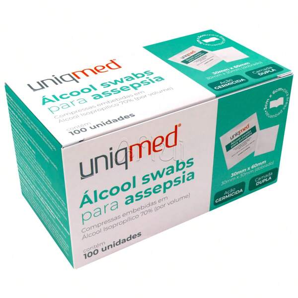 Álcool Swab 70% Saches 100 un Lenços Umedecidos para Assepsia Dupla Camada
