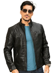 MEN'S LEATHER JACKET CASUAL SUPER STYLISH COMFORTABLE PREMIUM PIECE MOTORCYCLE STYLE - màu đen - Xem 2