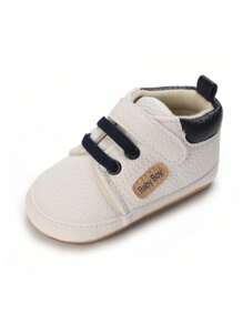 婴儿男童PU皮休闲鞋，柔软防滑运动鞋，适合0-1岁宝宝，春秋季款 - 白色 - 查看 6