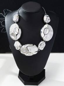 Glamorous Asymmetrical Geometric Hammered Texture Ellipse Linked Metal Necklace, Metal Earrings, Metal Bracelet Suitable For Women, Suitable For Parties, Weddings, Gatherings, And Daily Wear