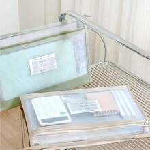 1 pièce Grande pochette de classement maille transparente format A4 avec double fermeture éclair - sac de rangement de documents spacieux et portable, porte-documents, pochette à fermeture éclair, convient pour la maison, l'école et le bureau, fournitures scolaires, fournitures de bureau, rentrée scolaire - Multicolore - Voir 4