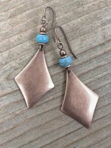 2 件波西米亚复古几何仿绿松石串珠吊坠耳环，女士多色金属耳环，搭配日常服装和派对配饰