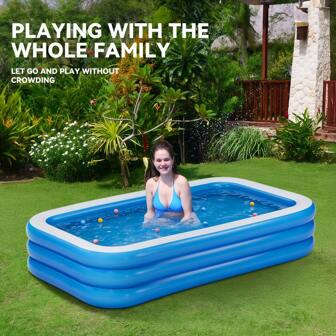 1PC Large Inflatable Swimming Pool Multi-Level Three Ring Inflatable Swimming Pool PVC Material Suitable For Indoor And Outdoor Camping Parties, Beach Essentials, Beach Accessories, Pool Float