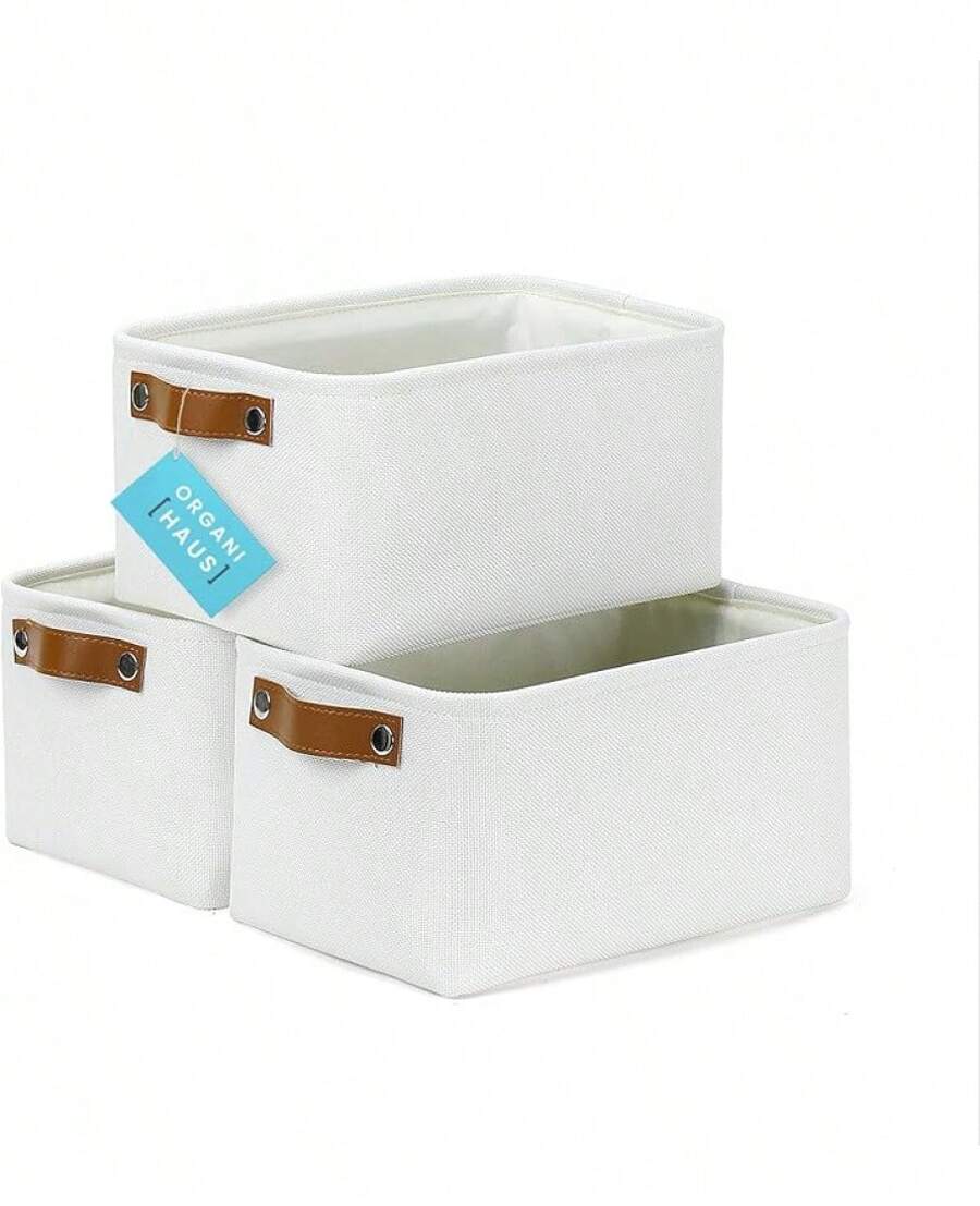 Large Fabric Storage Baskets Shelves 3 Pack, 15x11in Closet Storage Bins Shelves, Canvas Baskets Organizing, Linen Closet Organizers, Cloth Basket, Gray/ - 全米白色 - 查看 1