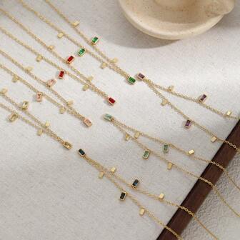 1 件不锈钢 18K 镀多色锆石圆盘项链，时尚女士，适合派对、约会、办公室佩戴