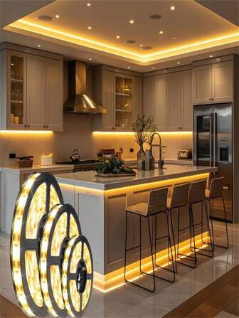 1 件 1/2/3/5 米柔性暖白色 LED 灯带，USB 供电，均匀发光 - 非常适合 DIY 橱柜、卧室、厨房和家居装饰、橱柜照明 | 台下照明 | 环境照明、客厅灯