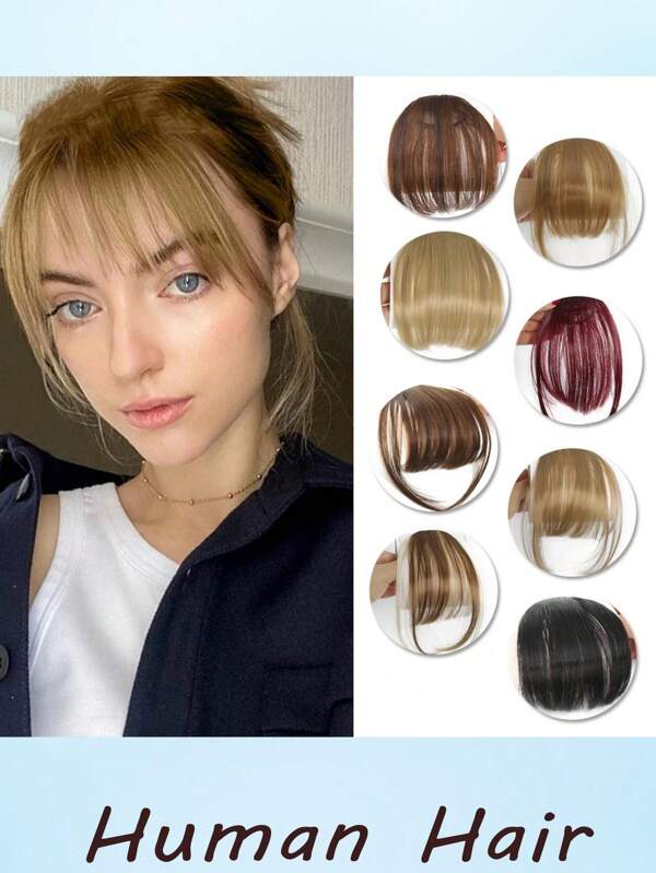 Women's Straight Human Clip-In Hair Bangs, 12cm/4.72inch Comfortable Breathable Mesh, Versatile Hairpiece For All, Basic Style Air Fringe Extension Fake Air Bangs Hair Clip-In Extension Fake Fringe Natural False Hairpiece For Women Clip In Bangs Human Hair Wispy Bangs Clip In Bangs For Women, Faux Bangs, Bangs Fringe With Temples Hairpieces For Daily Wear, Curved Bangs
