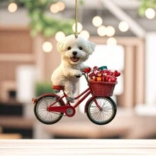 1 Piece Cute Puppy Riding A Bicycle Creative Painted 2D Acrylic Flat Decoration Small Pendant, Romantic Valentine's Day Car Interior Decoration For Home Decoration, Green Plant Ornament, Keychain, Backpack Small Pendant For Valentine's Day Surprise Gift To Couples Gifts Birthday Graduation