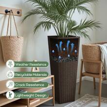 Furniwell 2-Piece Plastic Planter Box Set, Imitation Wicker Tall Planter Pots