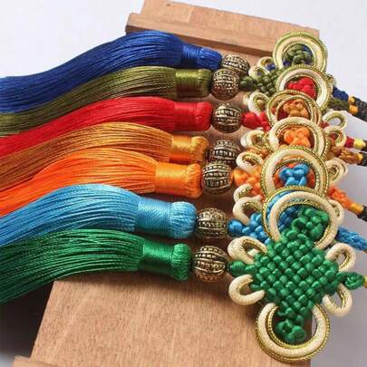 2pcs/10pcs Handmade Gold Wire Chinese Knot Decoration With Tassels, Spring Festival Holiday Ornament