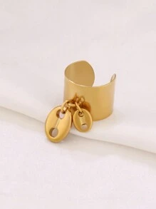 1件不锈钢咖啡豆吊坠开口戒指，时尚宽戒指首饰，女士礼物