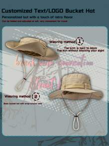 1pc Customized Drawstring Text/LOGO Unisex Summer Outdoor Casual Breathable Adjustable Bucket Hat, Summer Western Cowboy Hat Suitable For Outdoor, Mountaineering, Traveling, Hiking, Fishing, Best Choice For Gifts - Customized Pattern - View 2