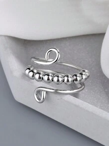 1pc Minimalist Anti-Stress Bead Double-Layer Adjustable Open Ring, Casual Spring Personalized Finger Jewelry For Women, Everyday Accessory Gift