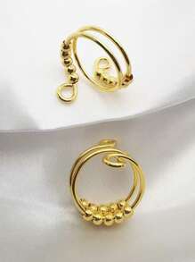 1pc Minimalist Anti-Stress Bead Double-Layer Adjustable Open Ring, Casual Spring Personalized Finger Jewelry For Women, Everyday Accessory Gift