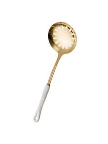 Cuchara Colador Grande de Acero Inoxidable con Acabado Dorado y Mango Color Blanco Totalmente Ergonómico, Ideal para Escurrir Alimentos con Elegancia que Combina un Diseño Moderno y Lujoso con una Funcionalidad Excepcional para Ayudarte en la Cocina - Blanco - Ver 1