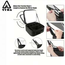 YUDA YUDA Bolsa de maquillaje para viaje con espejo, gran capacidad, caja de almacenamiento de cosméticos, bolsa de maquillaje portátil para viaje con espejo con luz LED, accesorios de maquillaje para bolsa de almacenamiento de viaje, bolsa de maquillaje, bolsa de cosméticos, organizador de vacaciones, organizador de maquillaje de gran capacidad, estuche de maquillaje, para lápiz labial, brochas, cuidado de la piel, teléfono móvil, monedas, artículos pequeños, para uso en el hogar, regalo, vacaciones y festivales de Halloween, Navidad, multiusos