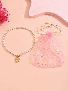 1 件不锈钢心形仿珍珠吊坠项链，配礼品袋，优雅适合女性日常佩戴、派对、约会、情人节礼物、妈妈、母亲、母亲节、礼物 - 白色 - 查看 7